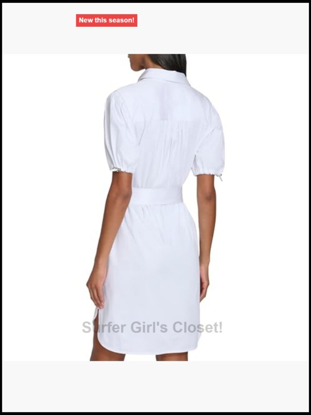 Poplin Shirt Dress with Tie Waist, Short Sleeve Cotton, Fitted A-Line - Picture 4 of 6